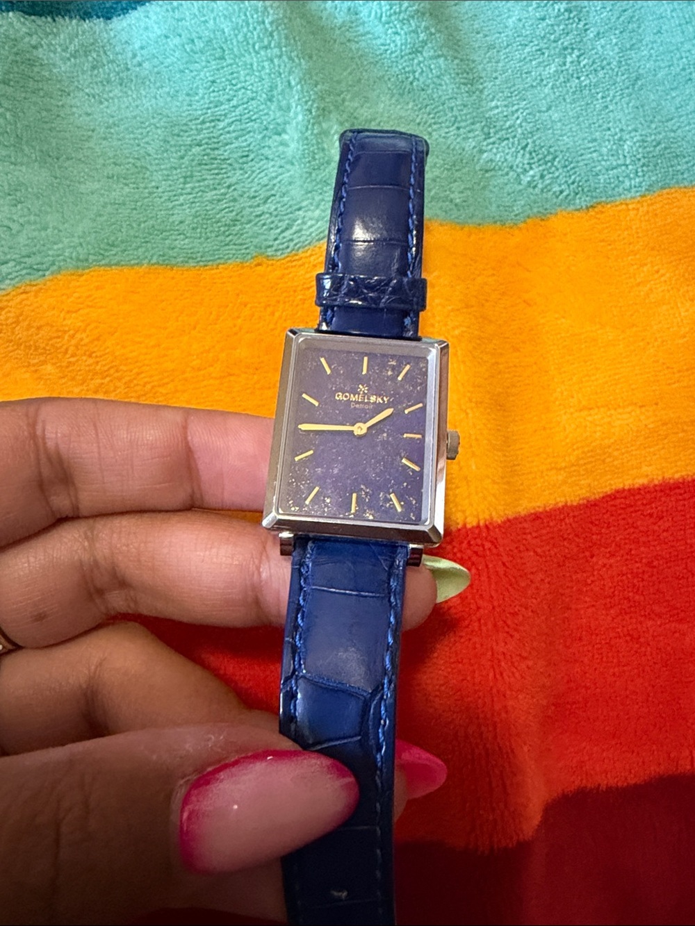 Shinola Gomelsky Blue Leather Strap Square Dial Watch
